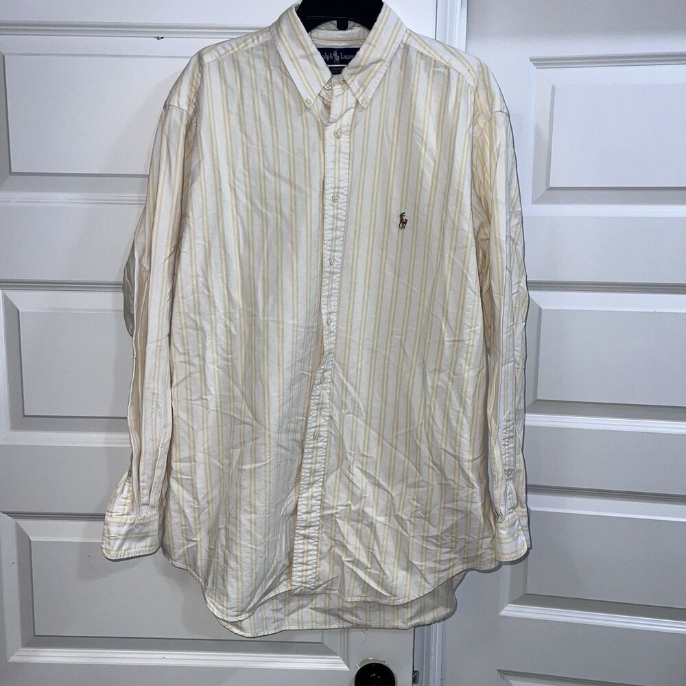 Ralph Lauren Yarmouth Easy Care 100% Cotton Striped Dress Shirt 17-35 Vintage